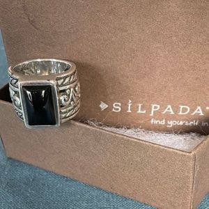 SILPADA Black Chalcedony & Sterling Silver Filigree Ring
